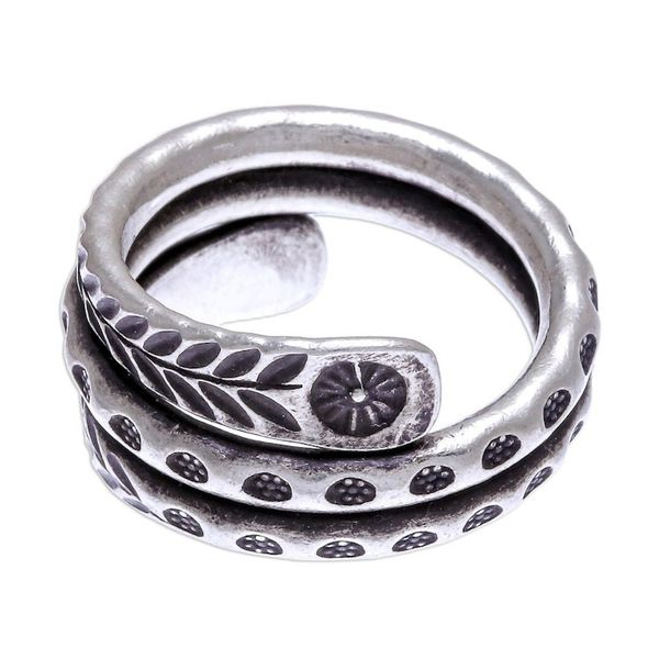 Alternate image for Hand Made Sterling Silver Leaf and Floral Band Ring Coiling Leaves