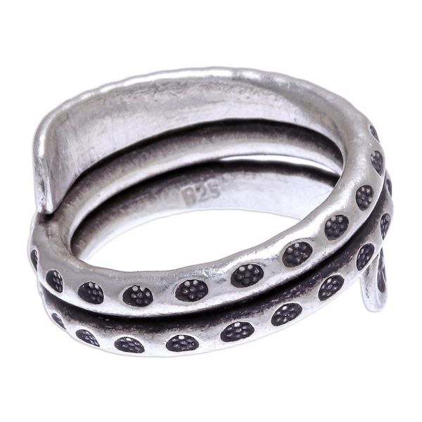 Alternate image for Hand Made Sterling Silver Leaf and Floral Band Ring Coiling Leaves