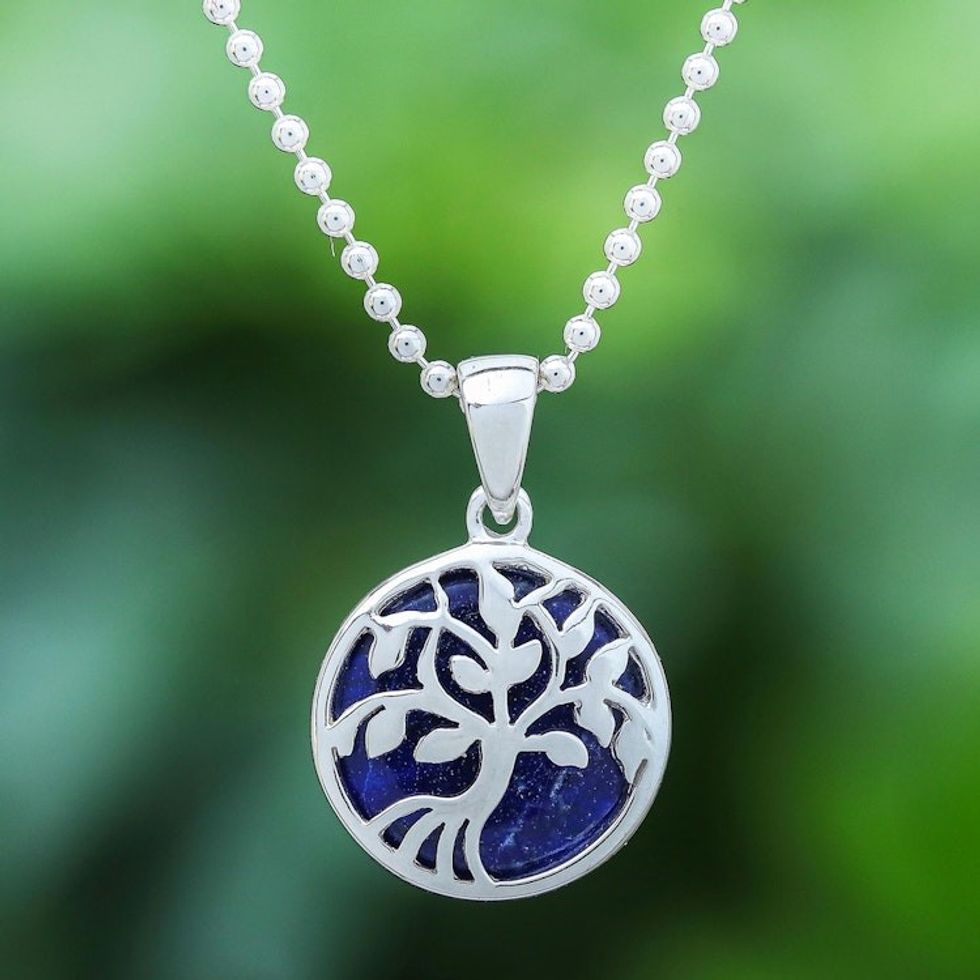 Lapis Lazuli and Sterling Silver Tree Necklace 'Haven in Blue'