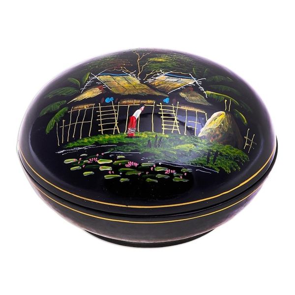 Alternate image for Hand-Painted Lacquerware Wood Box Village Life