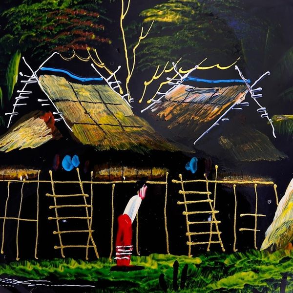 Alternate image for Hand-Painted Lacquerware Wood Box Village Life