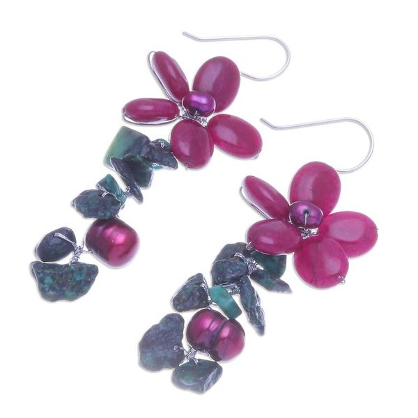 Alternate image for Serpentine and Cultured Pearl Floral Earrings Petal Passion in Fuchsia
