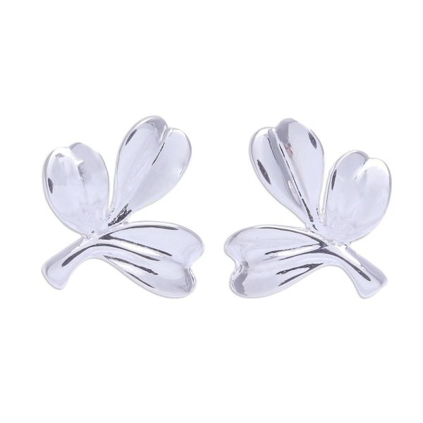 Alternate image for Thai Sterling Silver Button Earrings with Leaf Motif Planted