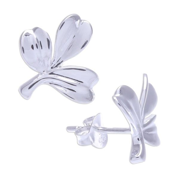 Alternate image for Thai Sterling Silver Button Earrings with Leaf Motif Planted