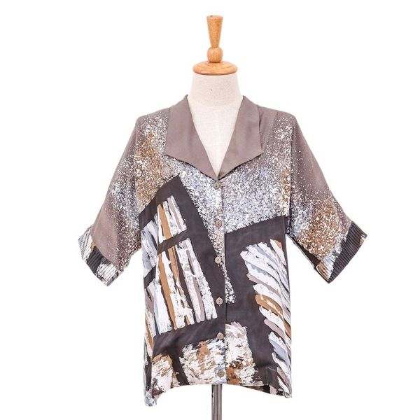 Alternate image for Hand-Painted Batik Cotton Buttoned Blouse Artist Abroad