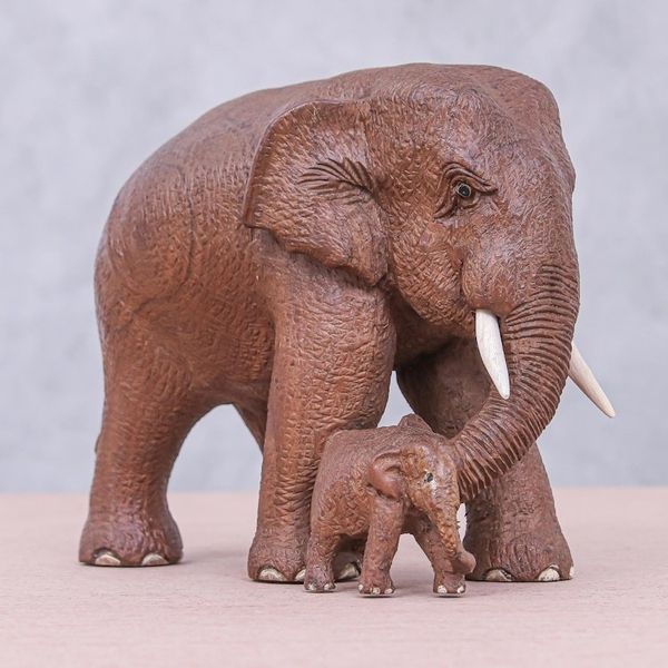 Alternate image for Father and Baby Elephant Teak Wood Statuette Father and Baby