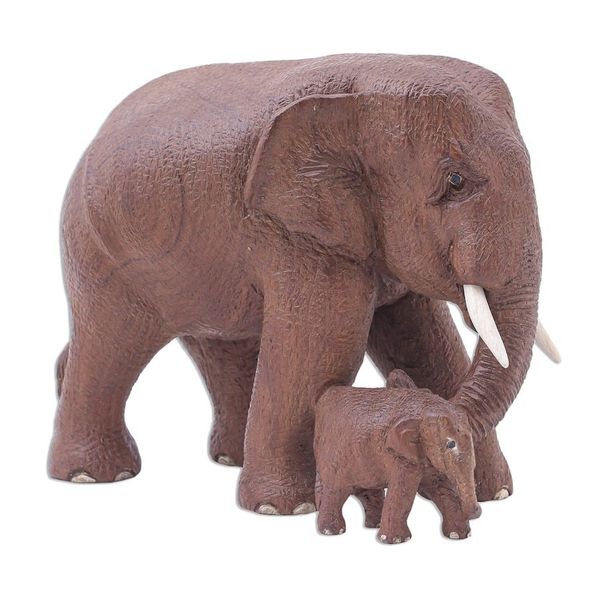 Alternate image for Father and Baby Elephant Teak Wood Statuette Father and Baby