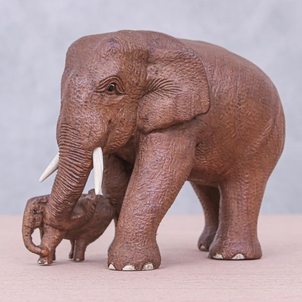 Alternate image for Father and Baby Elephant Teak Wood Statuette Father and Baby