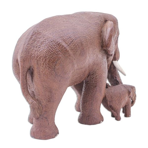 Alternate image for Father and Baby Elephant Teak Wood Statuette Father and Baby