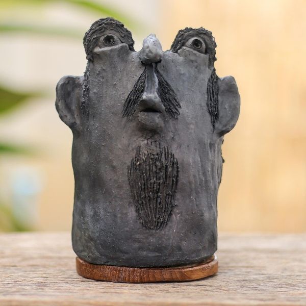 Alternate image for Ceramic and Teak Wood Statuette Good Man