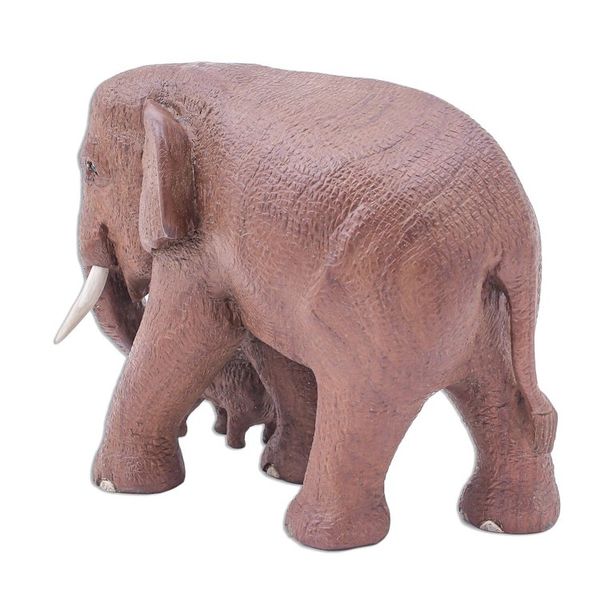 Alternate image for Father and Baby Elephant Teak Wood Statuette Father and Baby