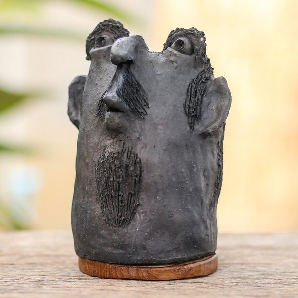 Alternate image for Ceramic and Teak Wood Statuette Good Man