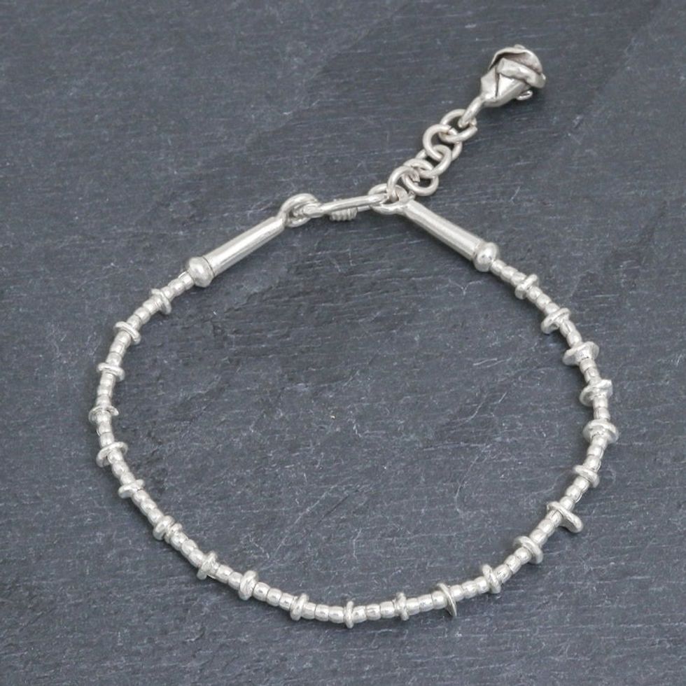 Silver Link Bracelet with Extender Chain from Thailand 'Rosa Love'