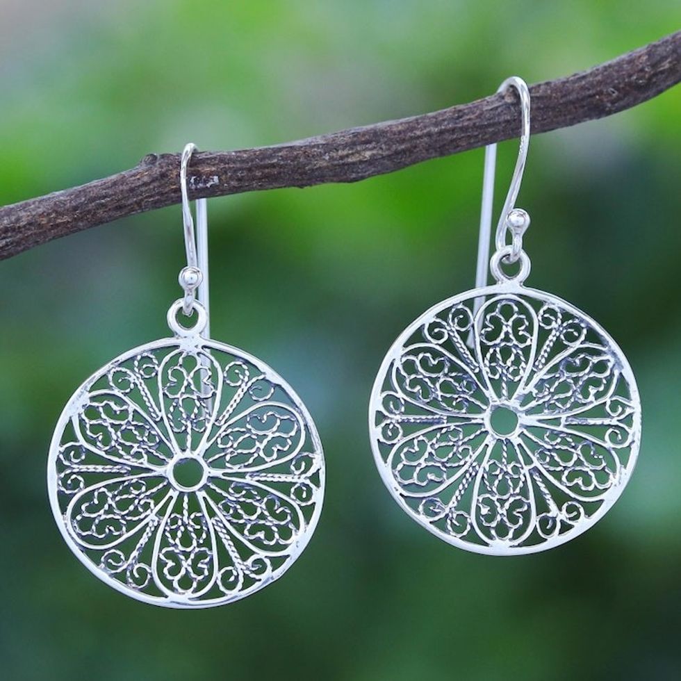 Handcrafted Sterling Silver Dangle Earrings from Thailand 'Looking Glass'