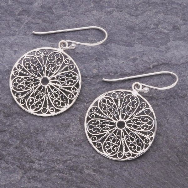 Alternate image for Handcrafted Sterling Silver Dangle Earrings from Thailand Looking Glass