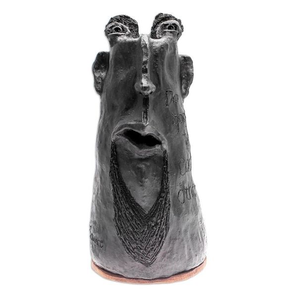 Alternate image for Handmade Ceramic and Teak Wood Statuette Brave Man