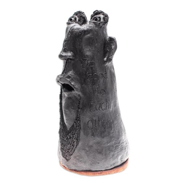 Alternate image for Handmade Ceramic and Teak Wood Statuette Brave Man