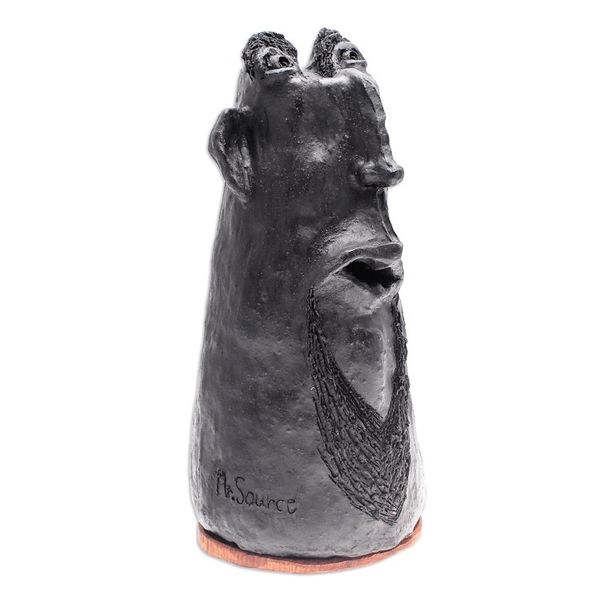 Alternate image for Handmade Ceramic and Teak Wood Statuette Brave Man
