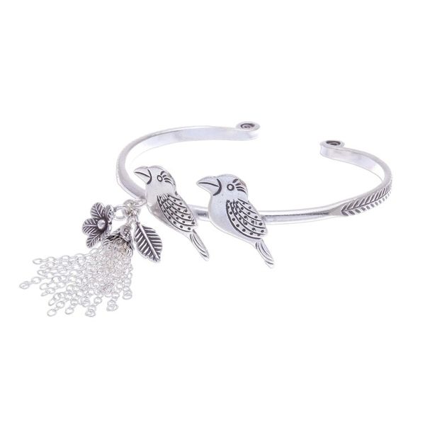 Alternate image for Rainforest Bird Themed Sterling Silver Cuff Bracelet Rainforest Birds