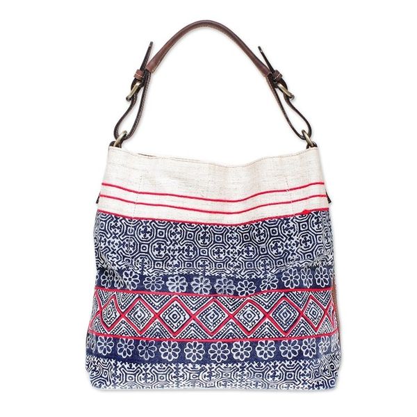 Alternate image for Thai Batik Block Print Shoulder Bag in Indigo Hmong Block
