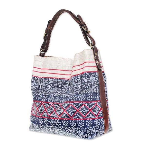 Alternate image for Thai Batik Block Print Shoulder Bag in Indigo Hmong Block