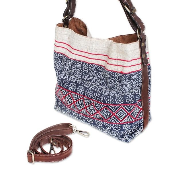 Alternate image for Thai Batik Block Print Shoulder Bag in Indigo Hmong Block