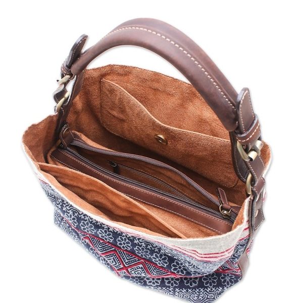 Alternate image for Thai Batik Block Print Shoulder Bag in Indigo Hmong Block