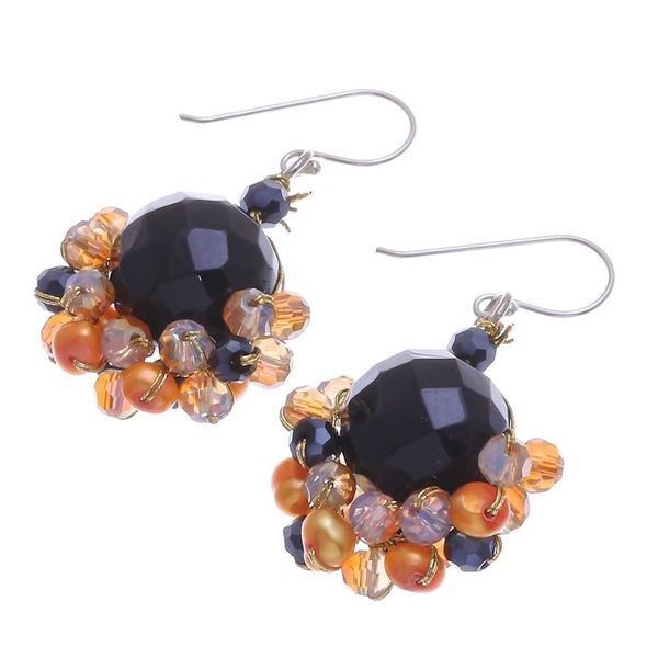 Alternate image for Black Onyx and Orange Freshwater Pearl Dangle Earrings Vivid Dream in Orange