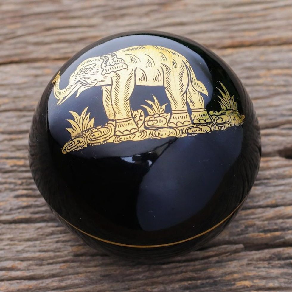 Thai Lacquerware Box with Gold Accent 'Precious Elephant'