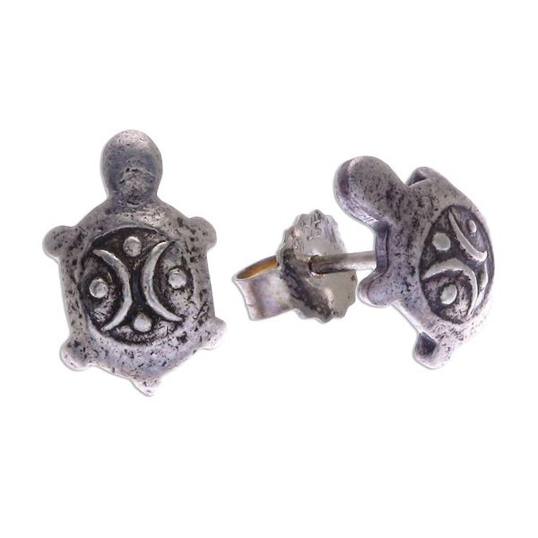 Alternate image for Cute 950 Silver Turtle Stud Earrings Thai Turtles