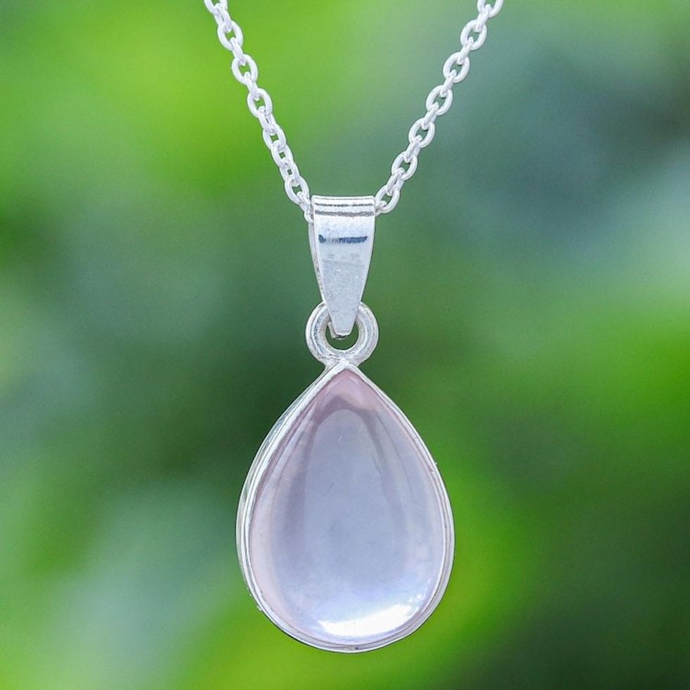 Hand Crafted Rose Quartz Pendant Necklace 'Rose Charm'