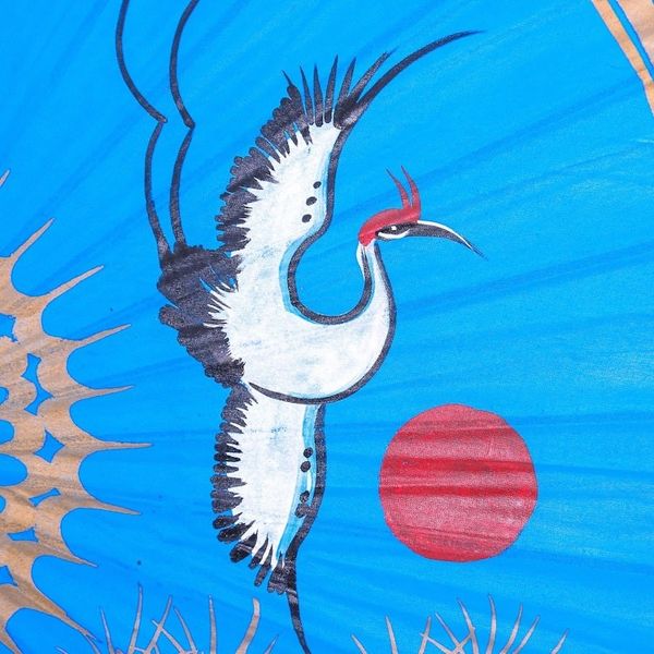 Alternate image for Hand-Painted Blue Crane-Motif Cotton Parasol Happy Cranes in Light Blue