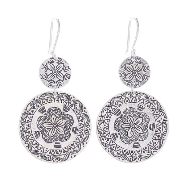 Alternate image for Handmade Silver Floral Dangle Earrings Fancy Flower