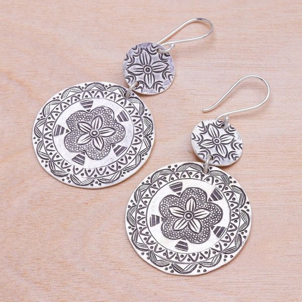 Alternate image for Handmade Silver Floral Dangle Earrings Fancy Flower