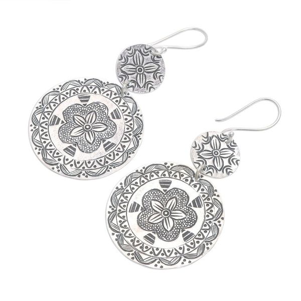 Alternate image for Handmade Silver Floral Dangle Earrings Fancy Flower