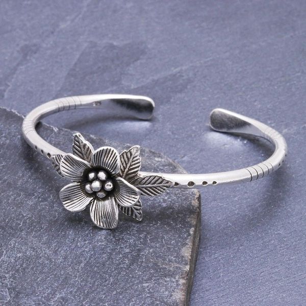 Alternate image for Hill Tribe Style Sterling Silver Floral Cuff Bracelet Winter Flower