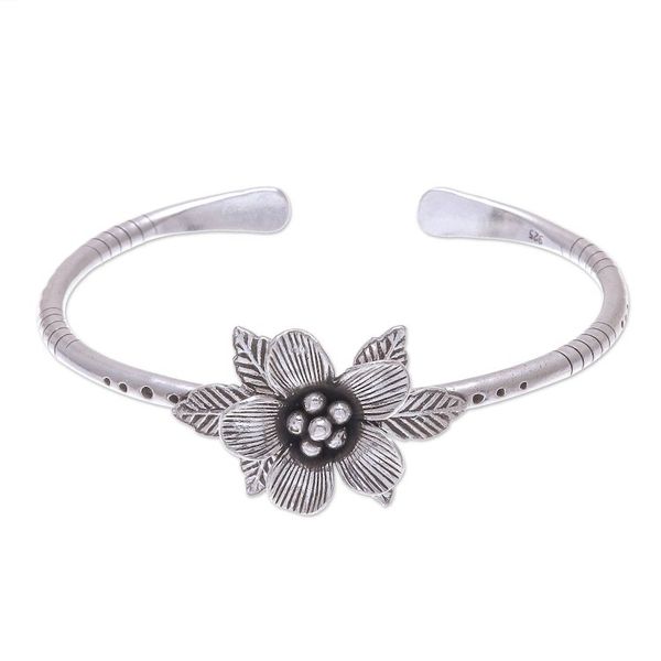 Alternate image for Hill Tribe Style Sterling Silver Floral Cuff Bracelet Winter Flower