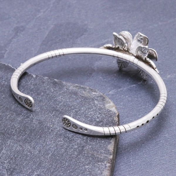 Alternate image for Hill Tribe Style Sterling Silver Floral Cuff Bracelet Winter Flower