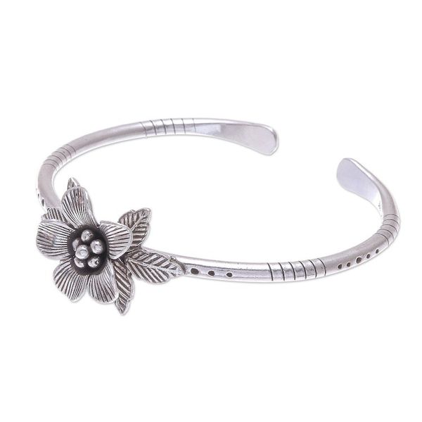 Alternate image for Hill Tribe Style Sterling Silver Floral Cuff Bracelet Winter Flower