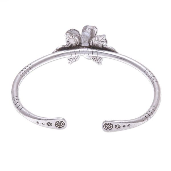 Alternate image for Hill Tribe Style Sterling Silver Floral Cuff Bracelet Winter Flower