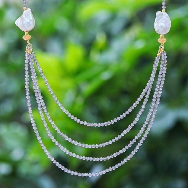 Alternate image for Gold-Accented Pearl and Smoky Quartz Pendant Necklace Icy Shores in Grey