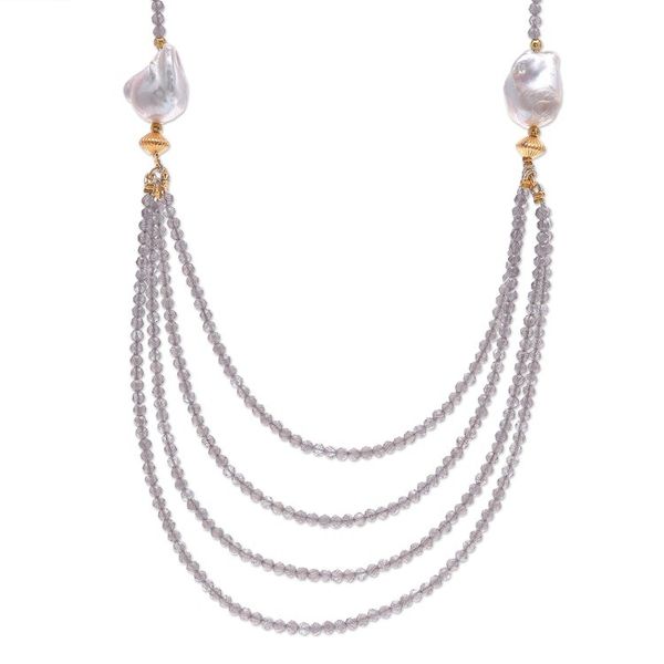 Alternate image for Gold-Accented Pearl and Smoky Quartz Pendant Necklace Icy Shores in Grey
