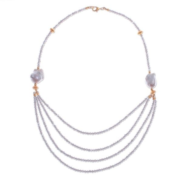 Alternate image for Gold-Accented Pearl and Smoky Quartz Pendant Necklace Icy Shores in Grey