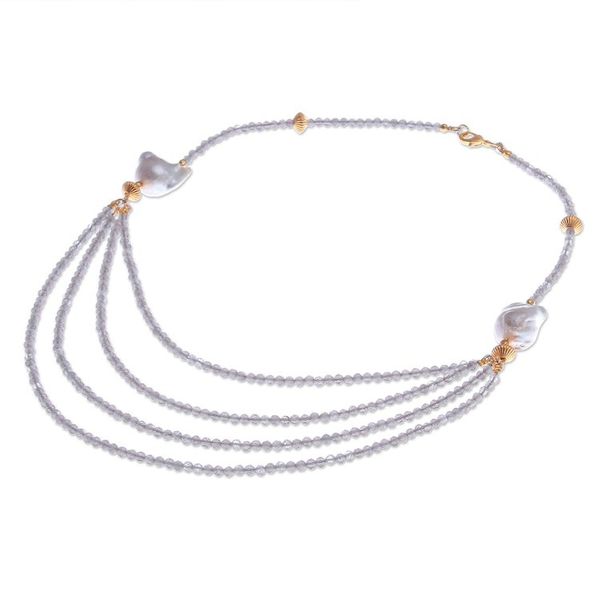 Alternate image for Gold-Accented Pearl and Smoky Quartz Pendant Necklace Icy Shores in Grey
