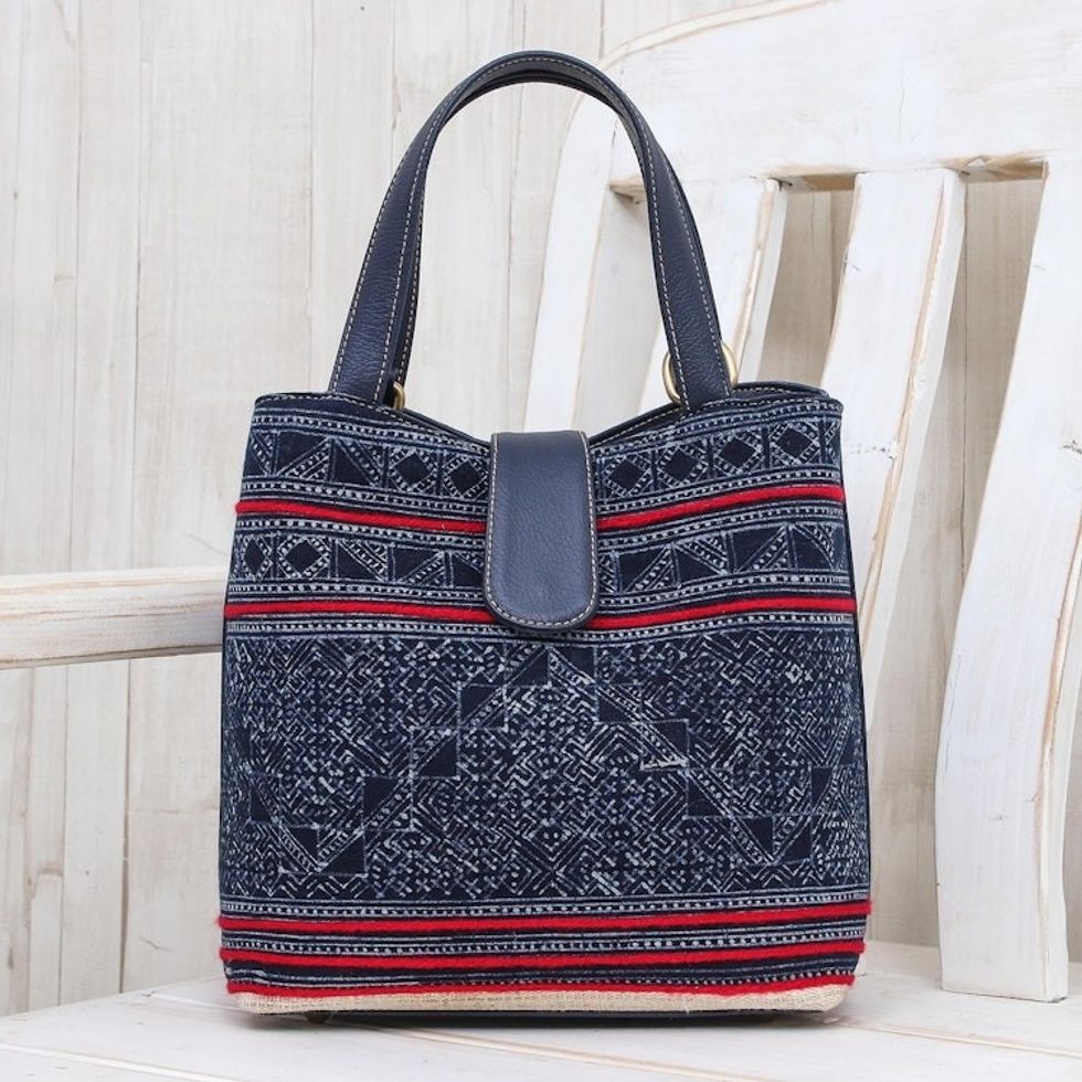 Hmong Batik Cotton Shoulder or Handbag 'Hmong Blues'