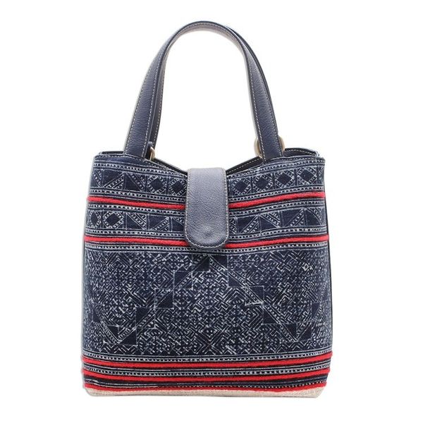 Alternate image for Hmong Batik Cotton Shoulder or Handbag Hmong Blues