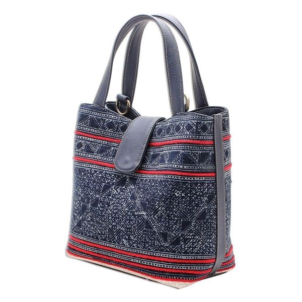Alternate image for Hmong Batik Cotton Shoulder or Handbag Hmong Blues