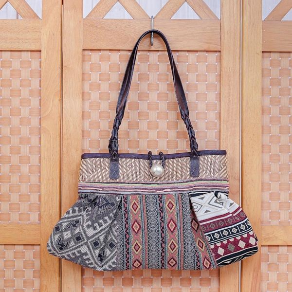 Alternate image for Cotton Blend Shoulder Bag with Braided Leather Strap Breathe Easy in Yellow