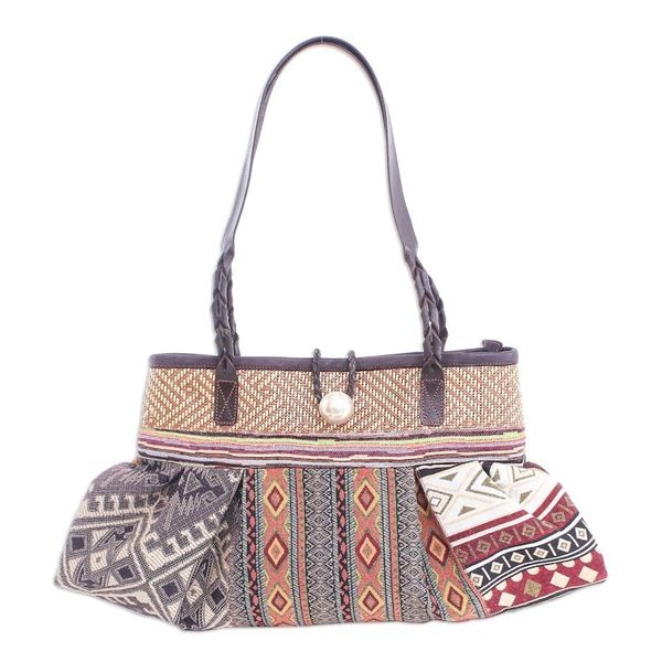 Alternate image for Cotton Blend Shoulder Bag with Braided Leather Strap Breathe Easy in Yellow