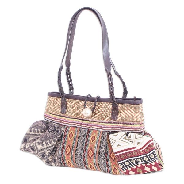 Alternate image for Cotton Blend Shoulder Bag with Braided Leather Strap Breathe Easy in Yellow
